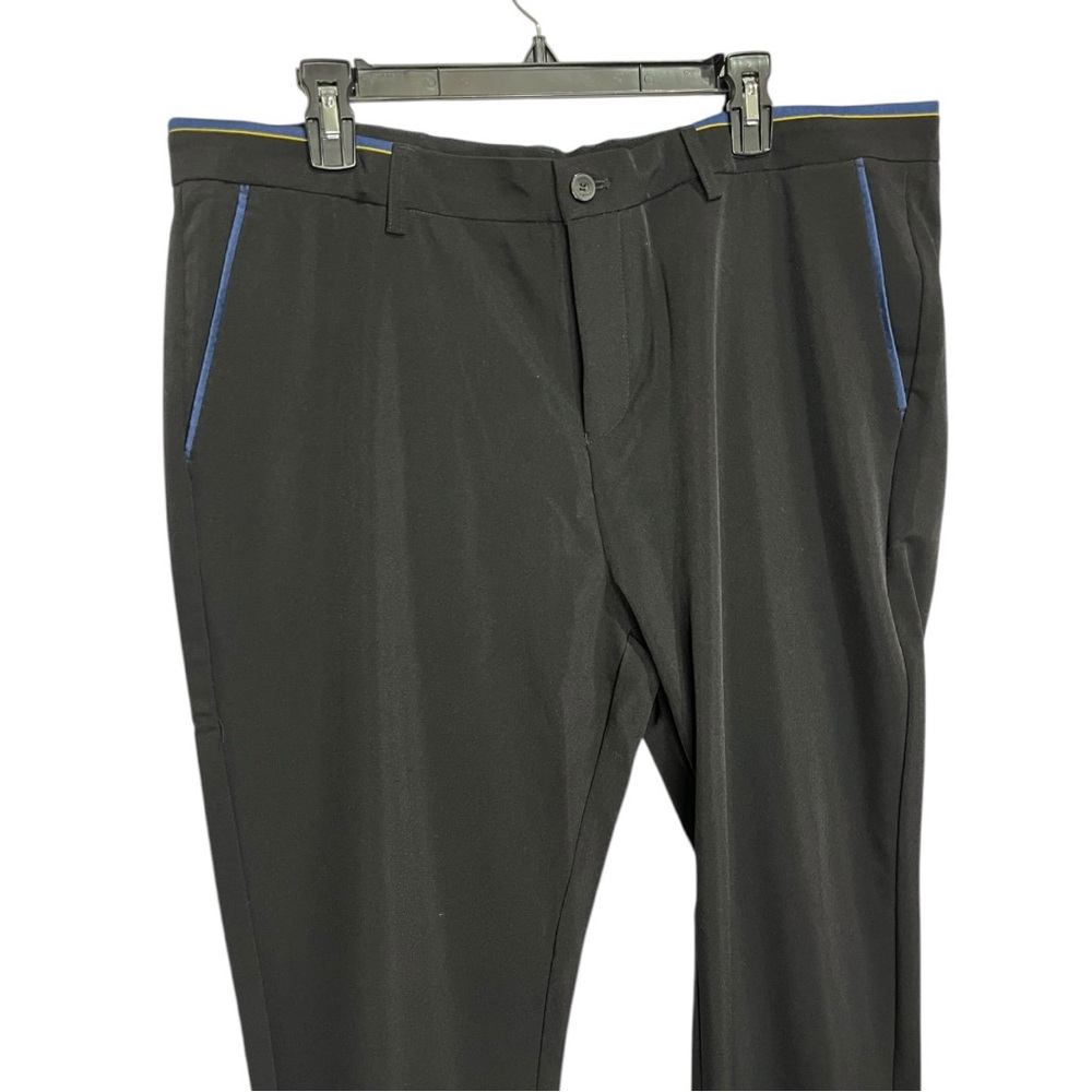 Men's Plaid & Plain Black Pants with Blue and Gold Accents